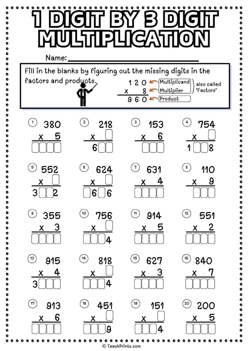 1 Digit By 3 Digit Multiplication Worksheets Teach Prints 1 Digit By 3 Digit Multiplication Worksheets Teach Prints