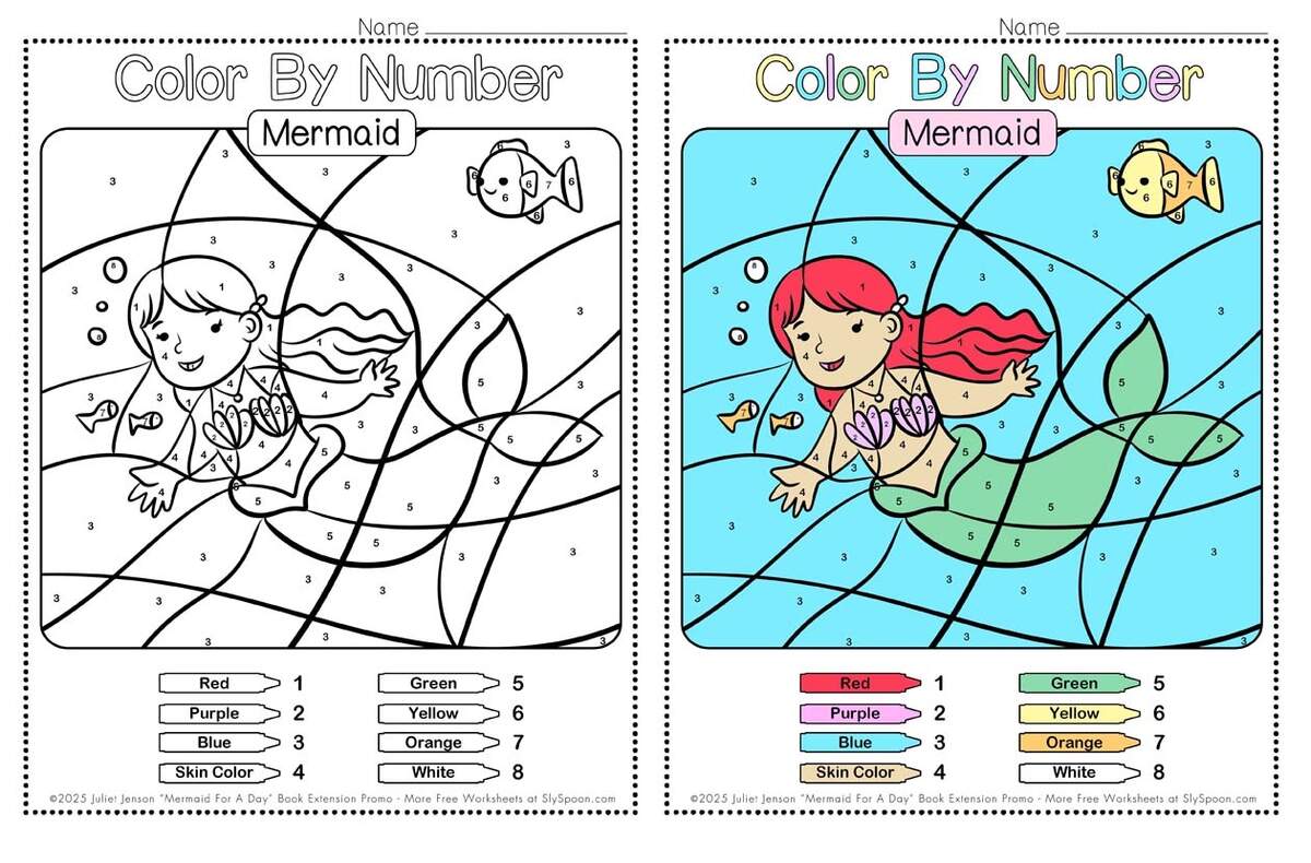 10 Fun Free Printable Mermaid Color By Number Pages Sly Spoon