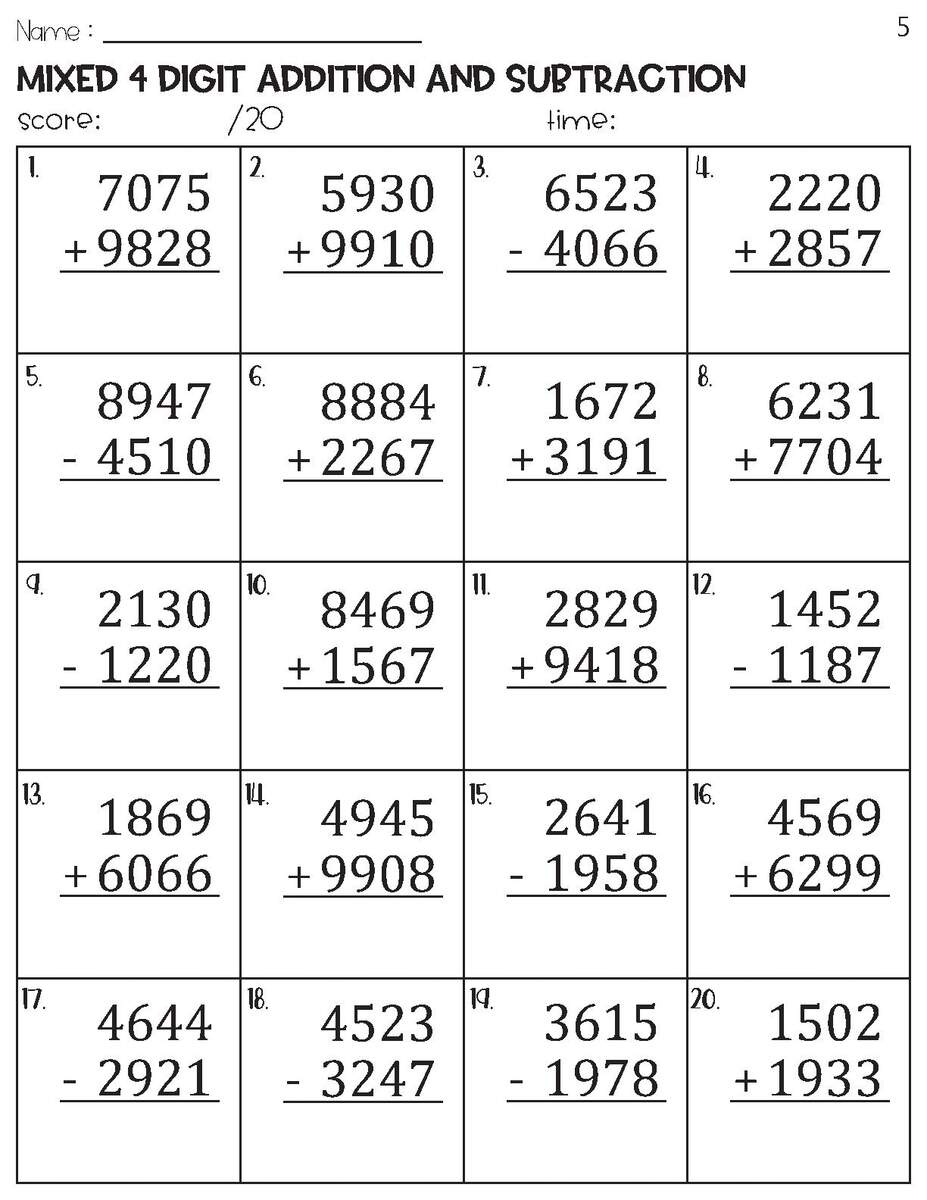 100 Four Digit Mixed Addition And Subtraction With And Without Regrouping Worksheets Etsy 4 Digit Addition And Subtraction Worksheets