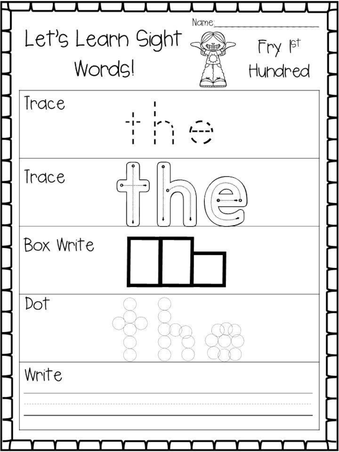 100 Printable Let S Learn Fry 1st Hundred Sight Words Worksheets Kindergarten 1st Grade Handwriting And Spelling Activity Etsy