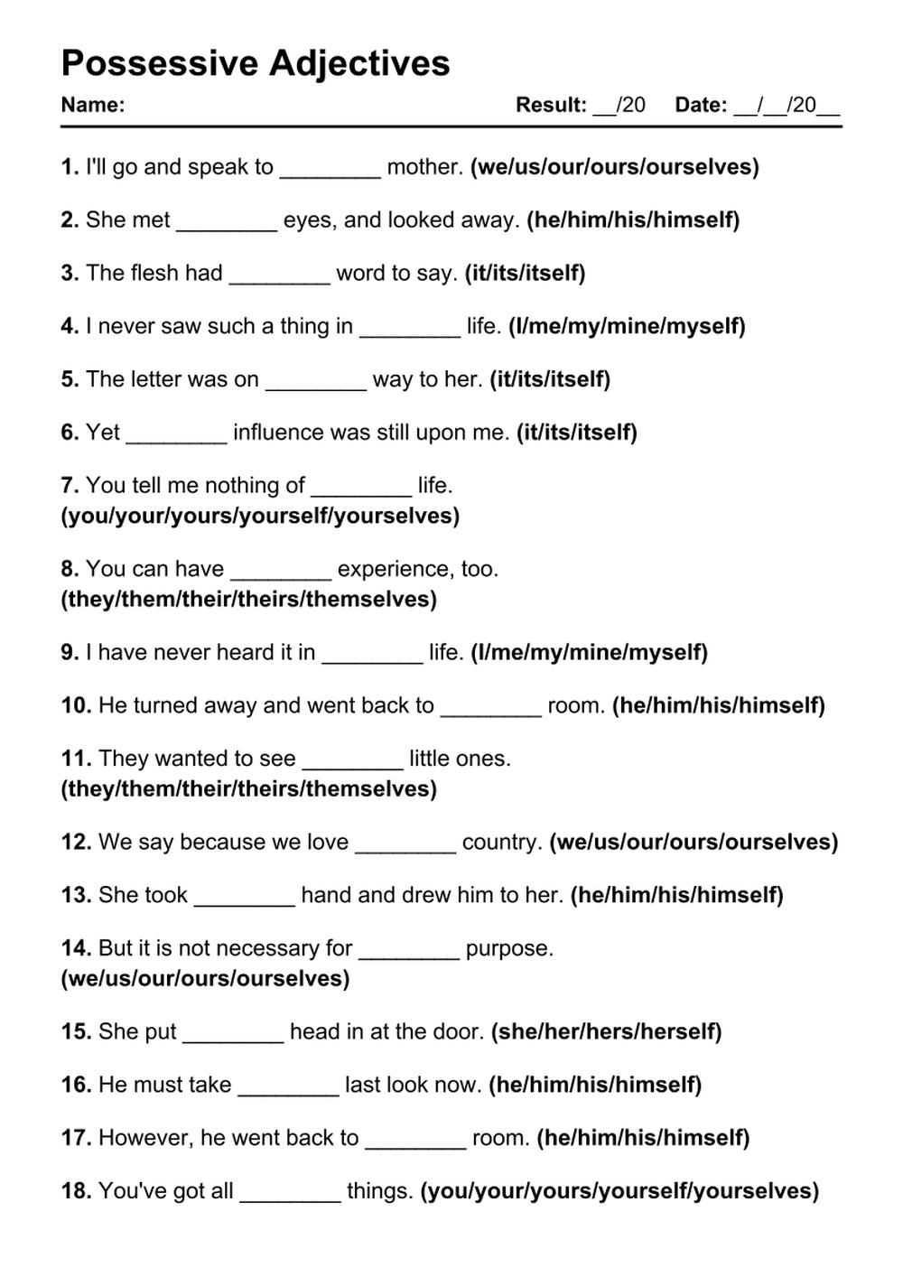 101 Possessive Adjectives PDF Worksheets With Answers Grammarism 101 Possessive Adjectives PDF Worksheets With Answers Grammarism