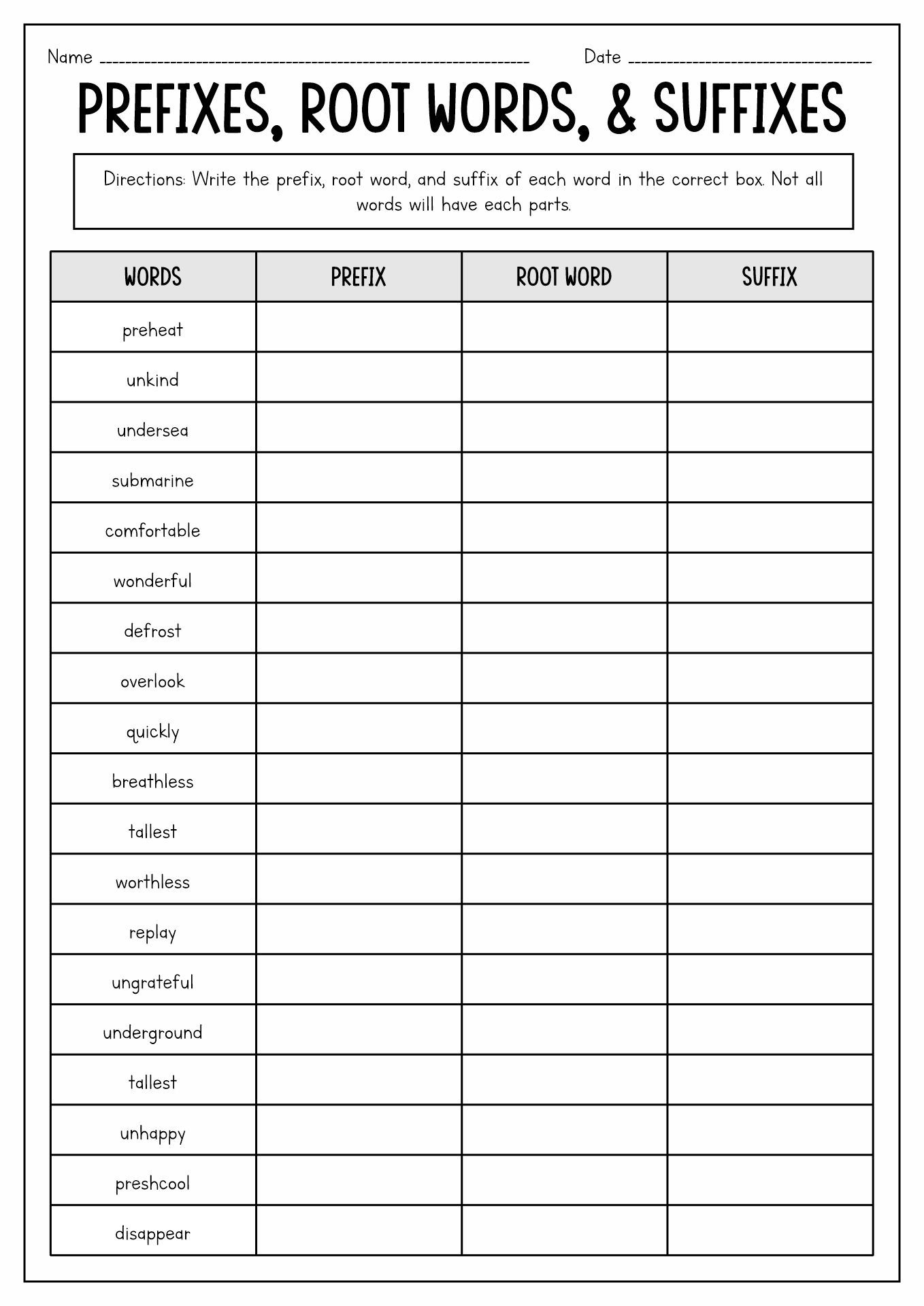 14 Prefixes Suffixes ROOT WORDS Worksheets Free PDF At Worksheeto