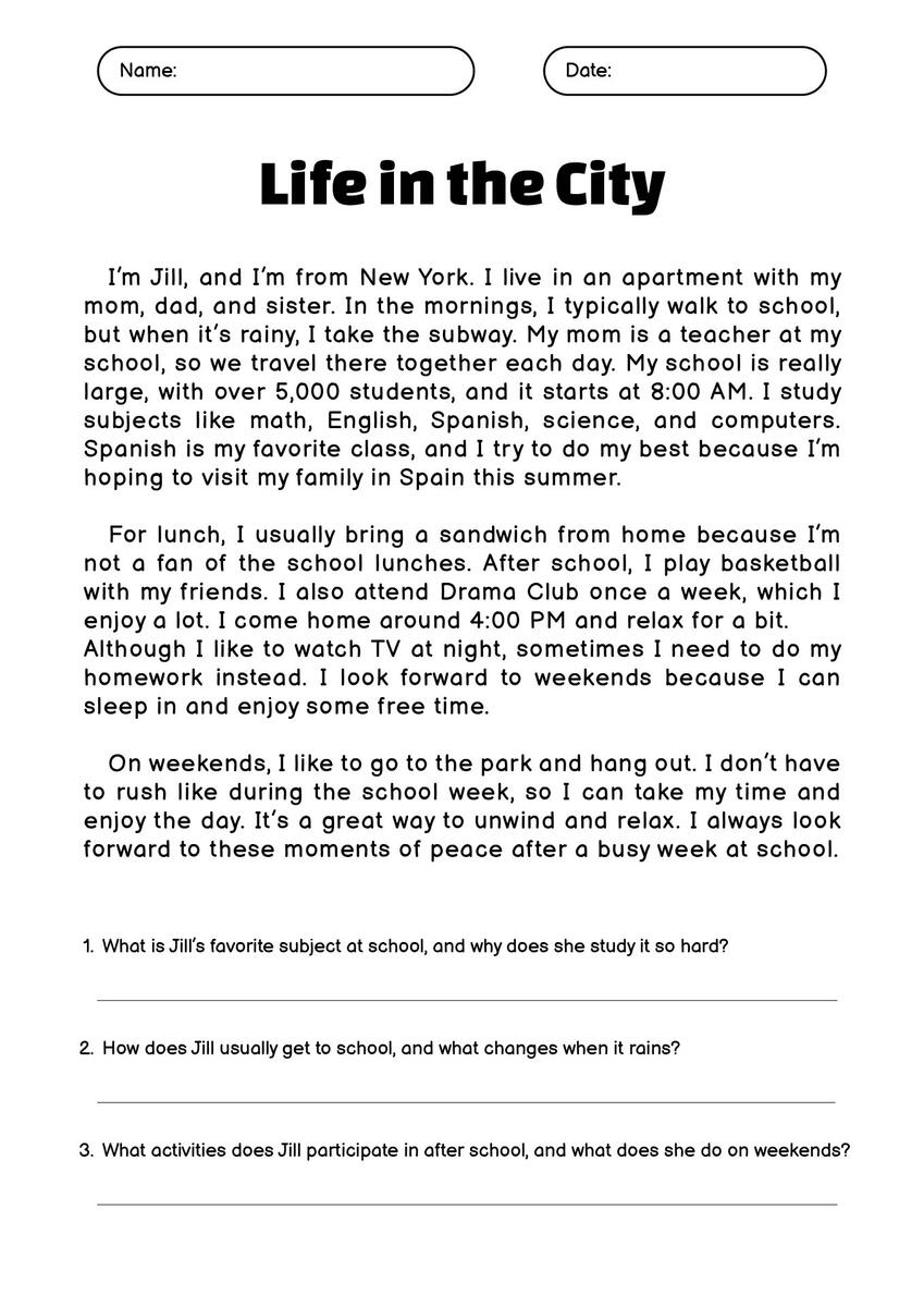 Ninth Grade Reading Comprehension Worksheets Passages Question Sets
