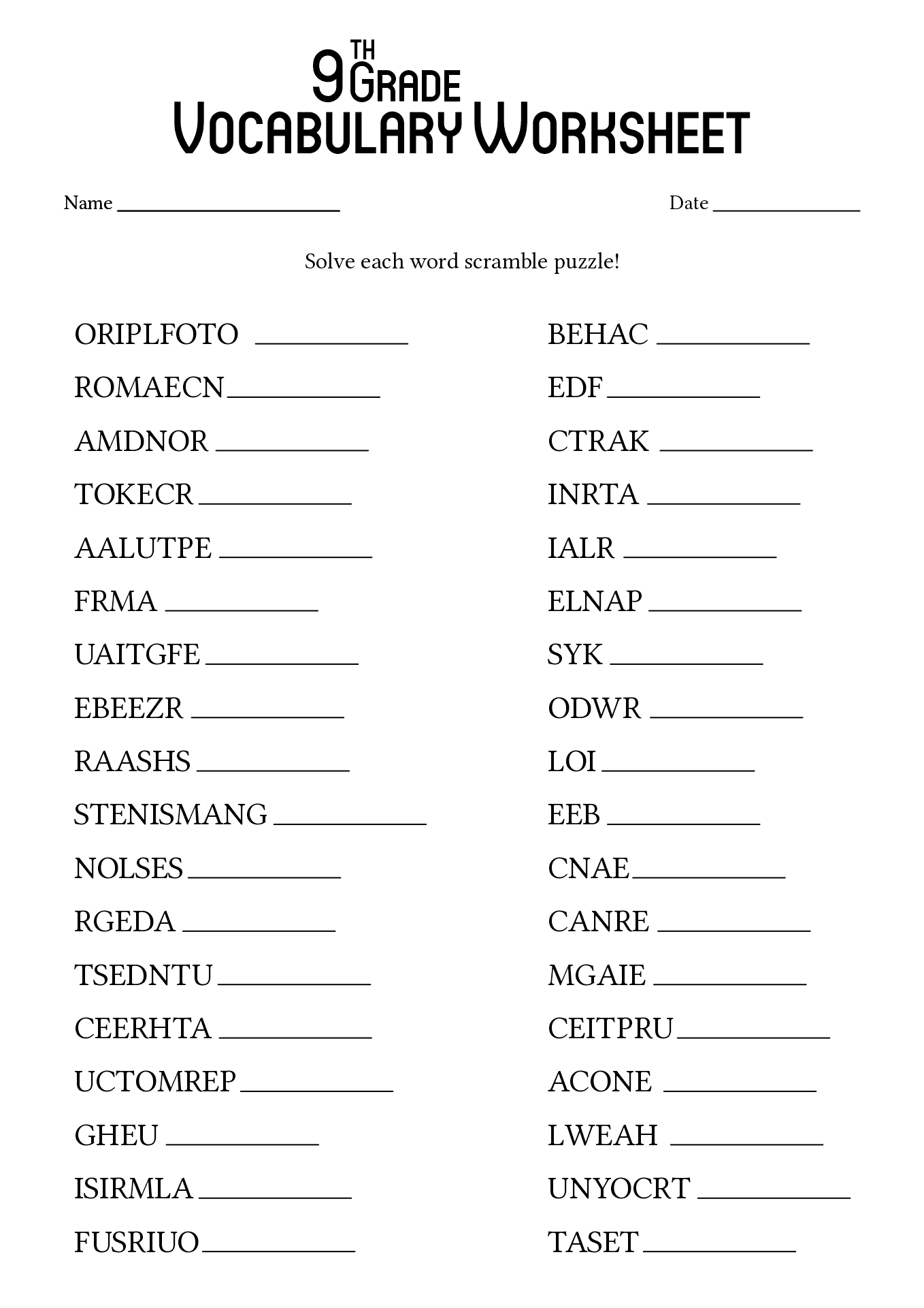 17 9th Grade Vocabulary Worksheets Free PDF At Worksheeto