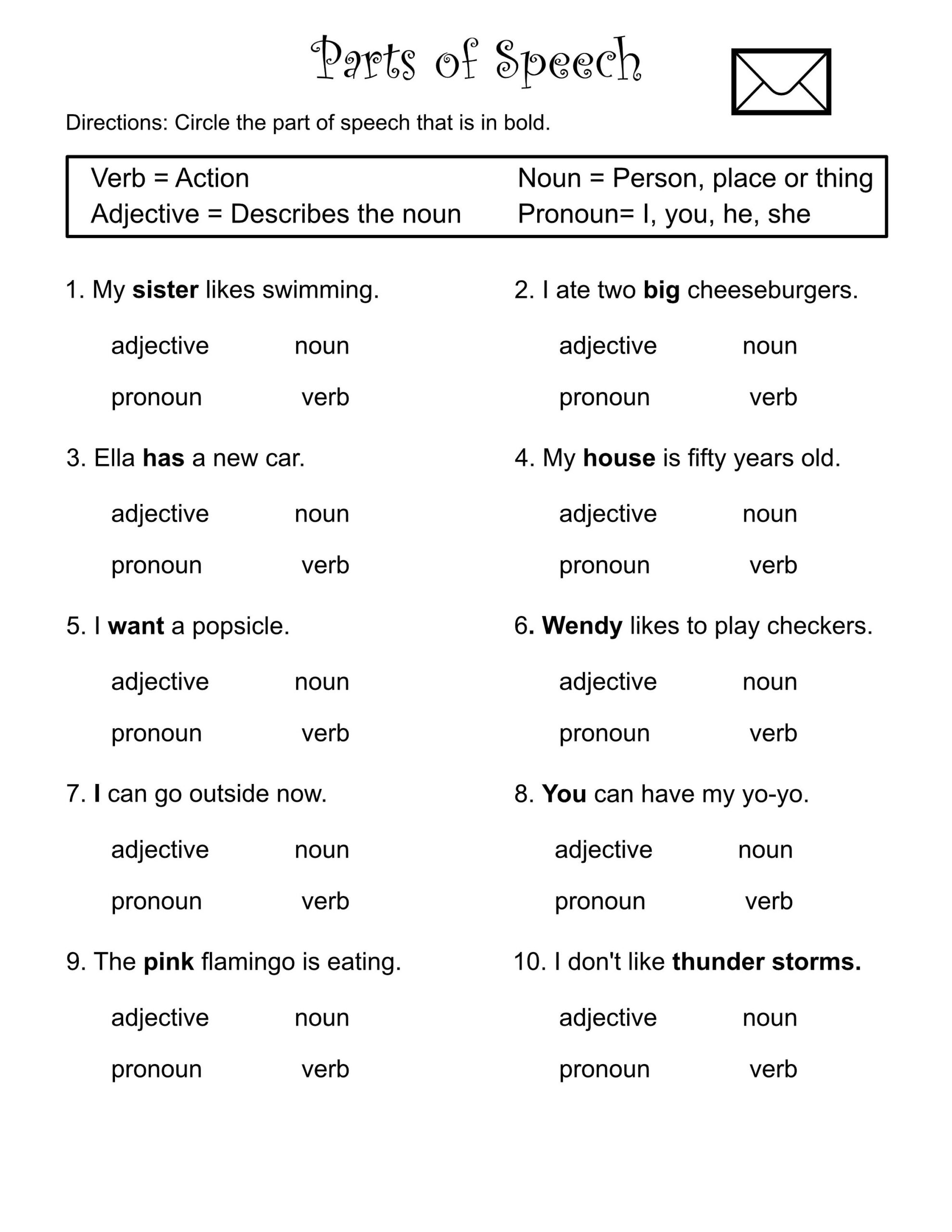 Parts Of Speech Worksheet 1 By Teach Simple