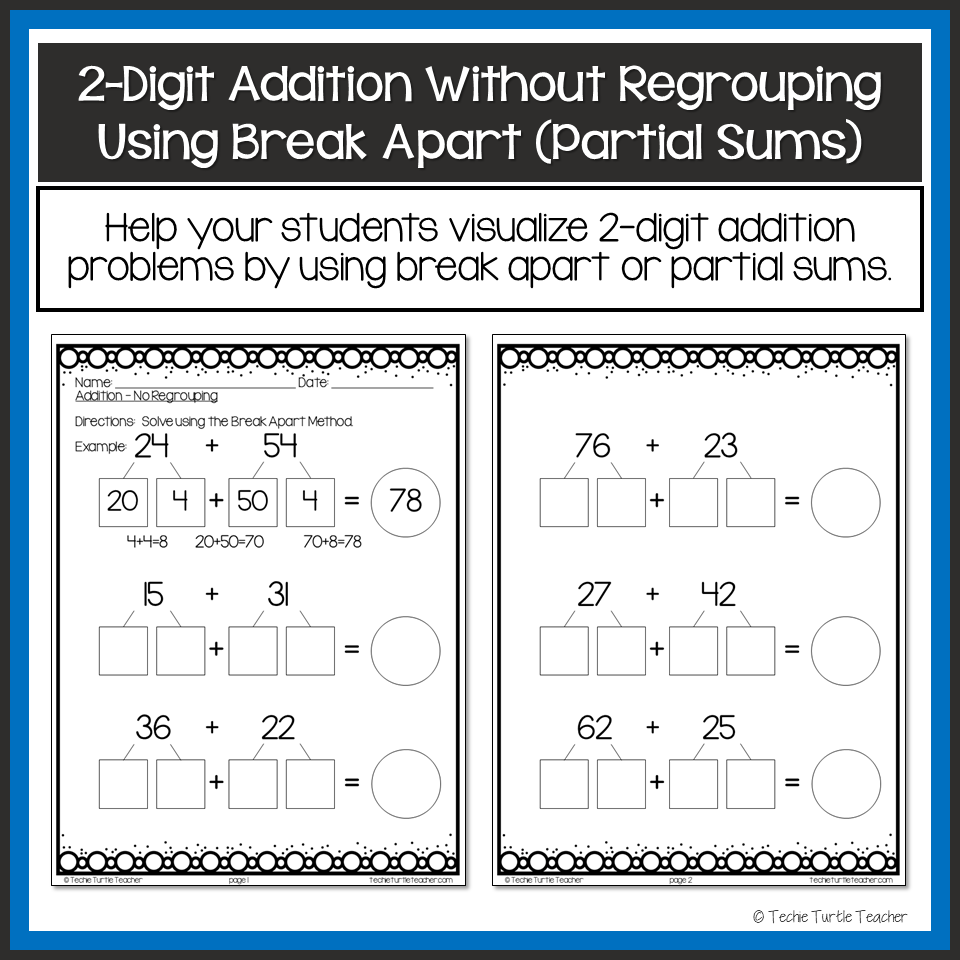 2 Digit Addition Without Regrouping Using Break Apart Partial Sums Strategy Made By Teachers