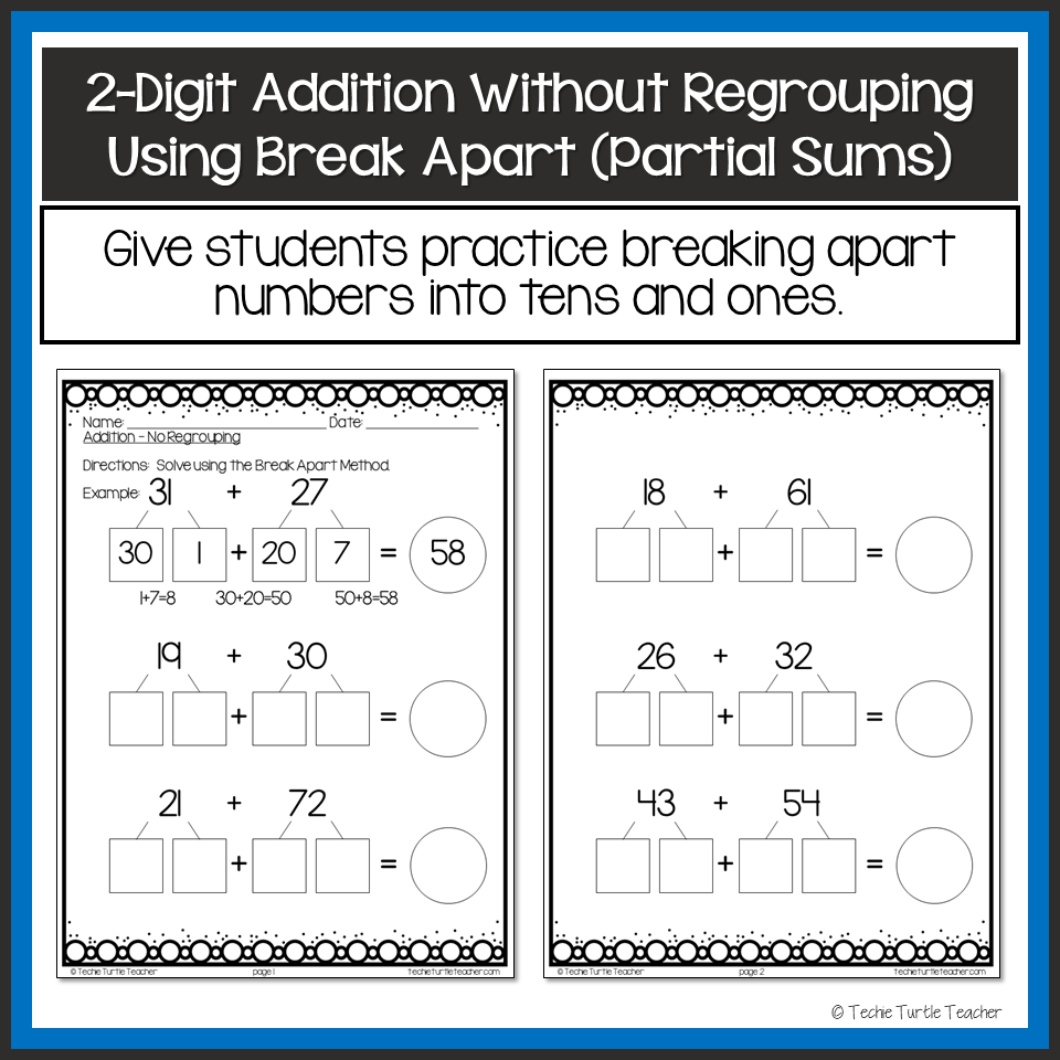 2 Digit Addition With Regrouping Using Break Apart Partial Sums Strategy Made By Teachers
