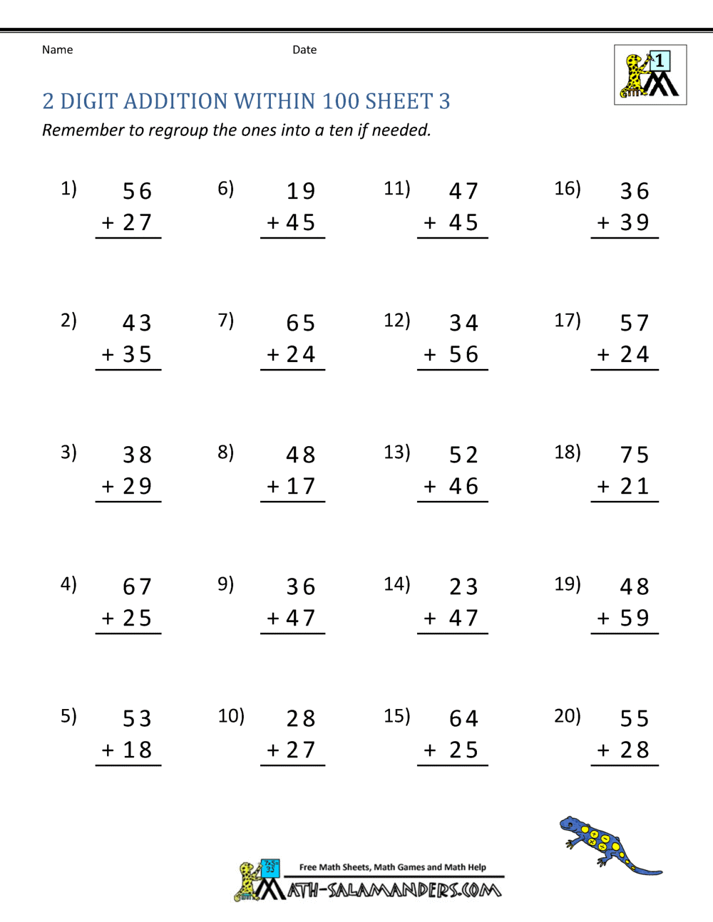 2 Digit Addition Worksheets