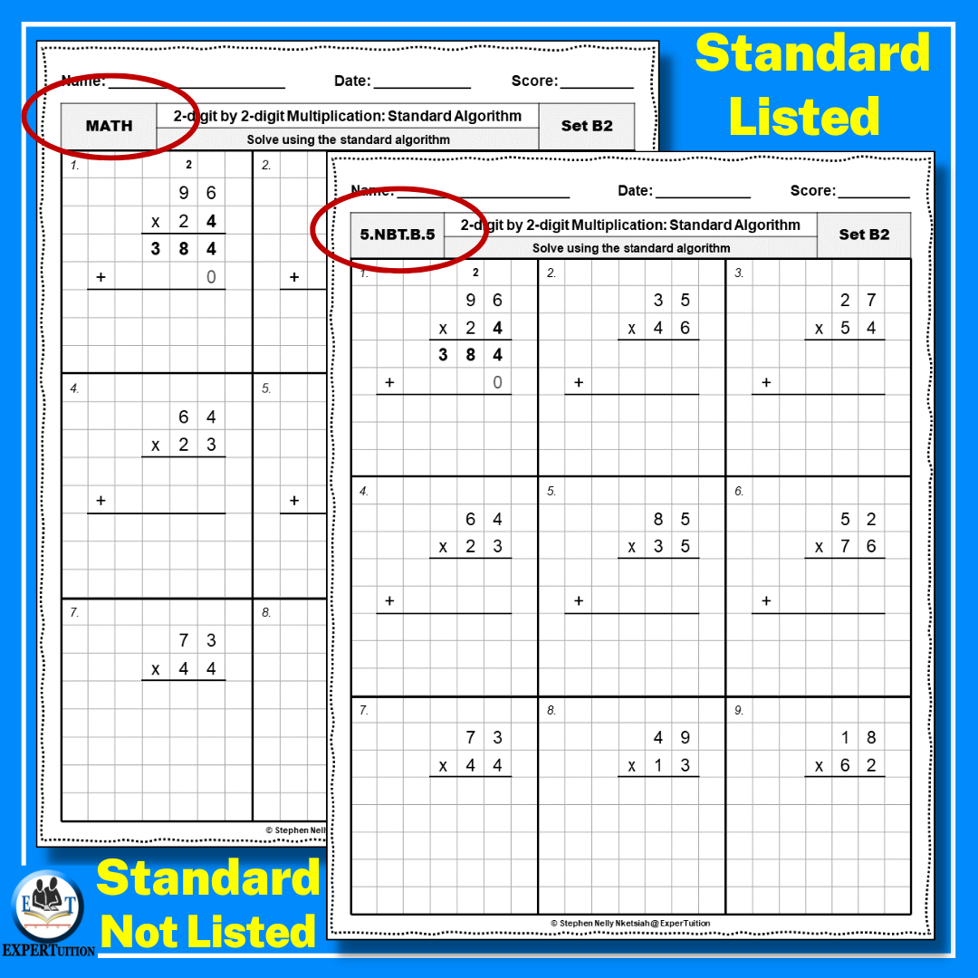 2 Digit By 2 Digit Standard Algorithm Multiplication Worksheets Made By Teachers Grade 5 Multiplication Worksheets
