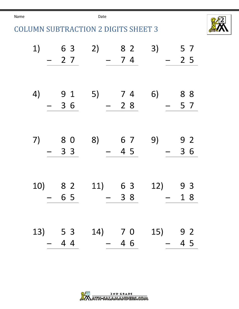 2 Digit Subtraction Worksheets 2 Digit Subtraction Worksheets