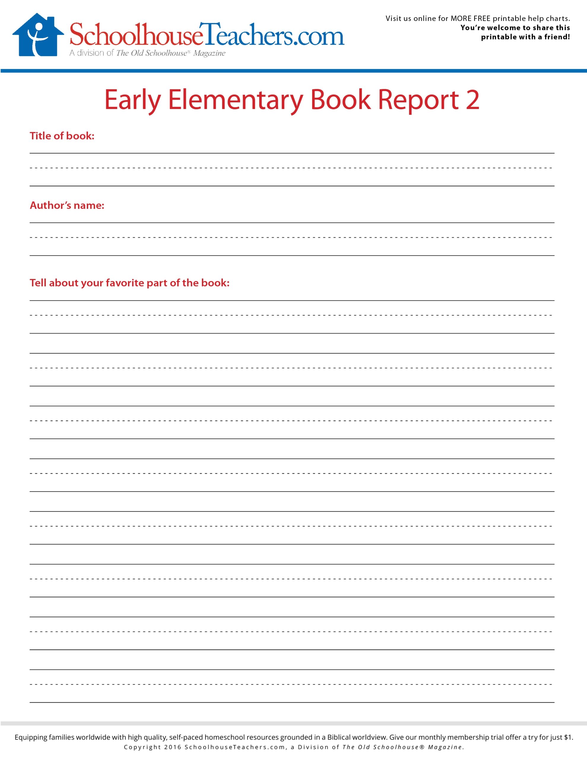 2 FREE Elementary School Book Report Print Out Forms More Freebies