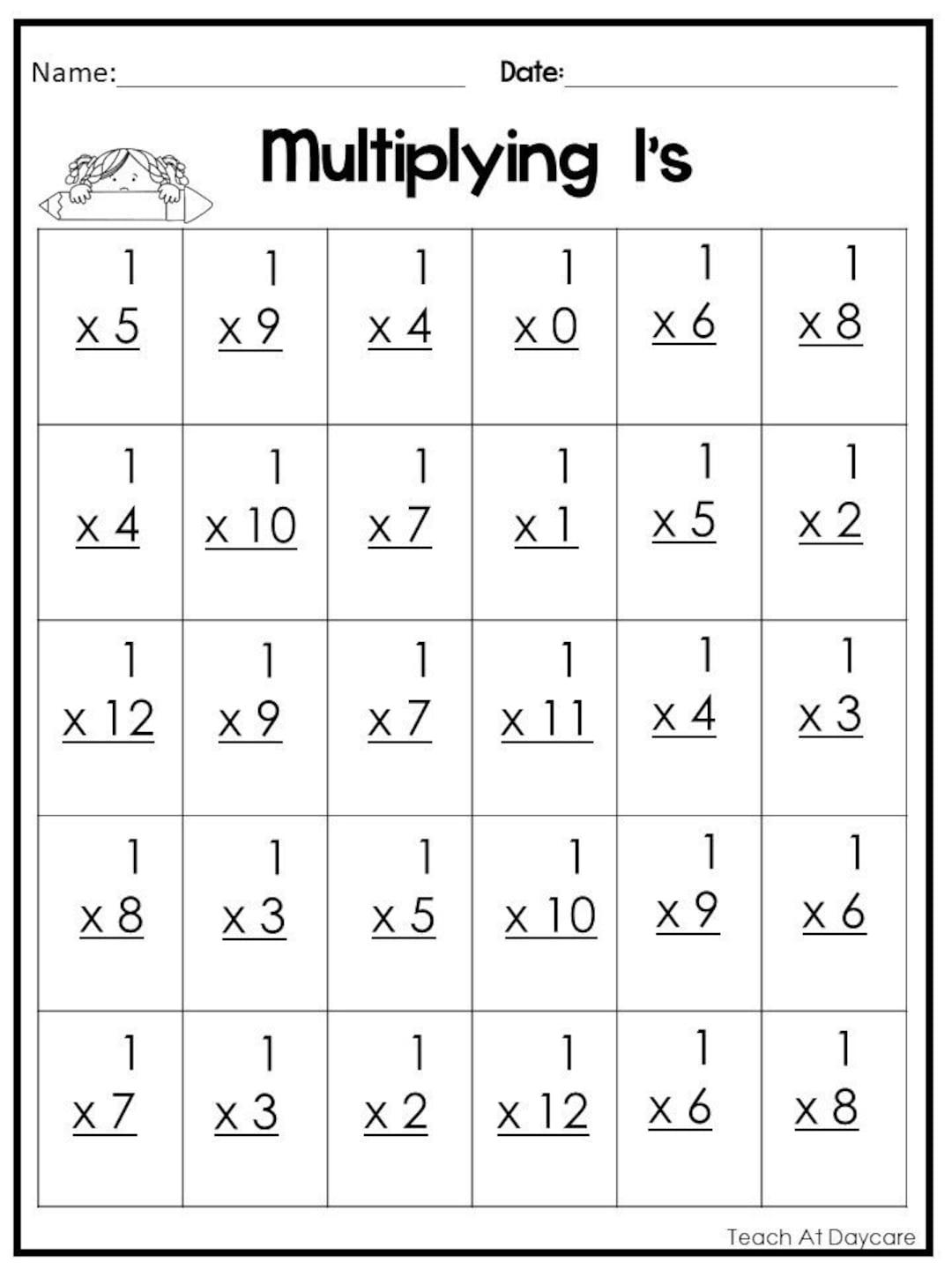 24 Printable Multiplying Practice Worksheets Numbers 1 12 1st 4th Grade Math Etsy