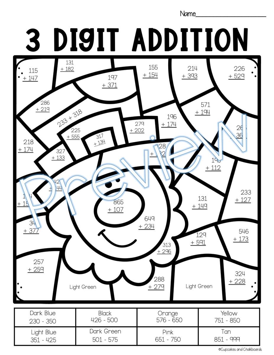 3 Digit Addition And Subtraction Color By Number Spring Coloring Pages Made By Teachers