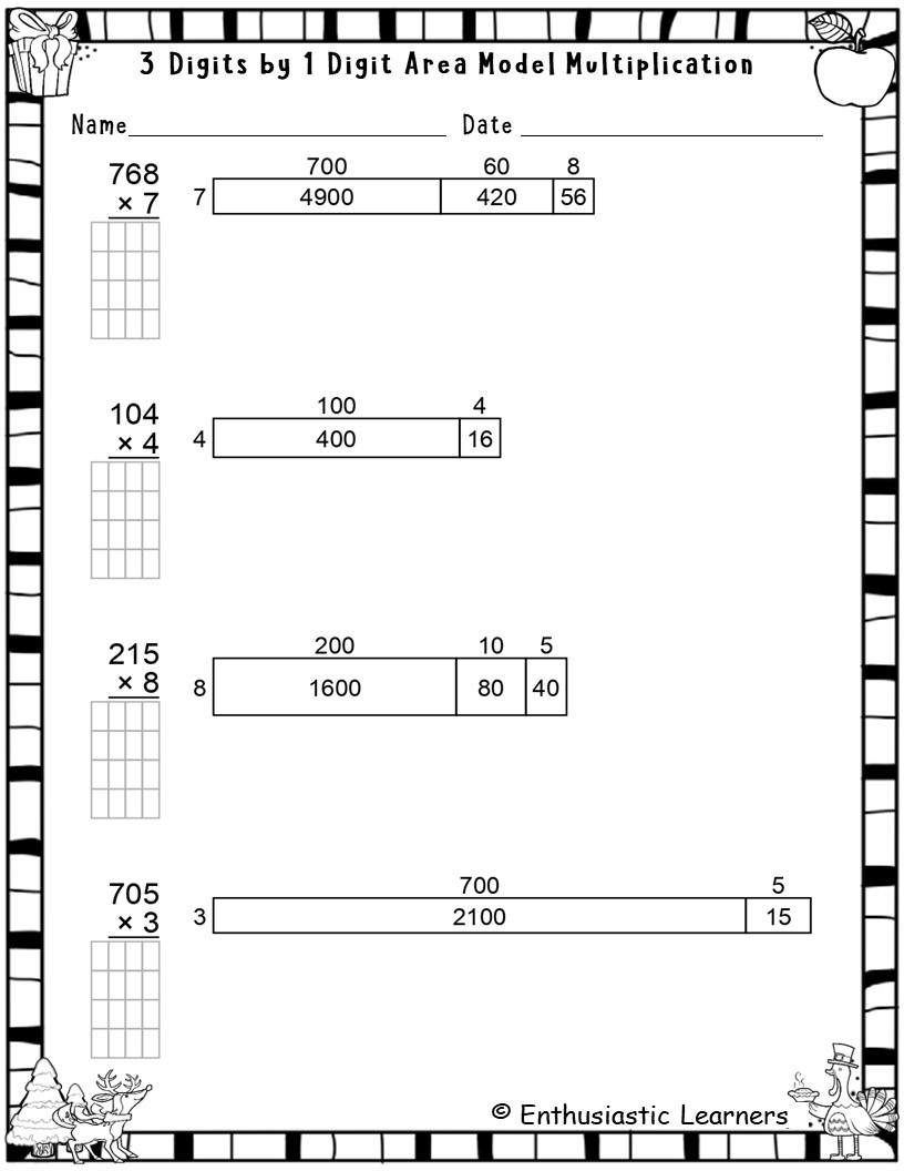 3 Digit By 1 Digit Area Model Multiplication Worksheets Math Problems Teaching Resources Practicing The Box Method For Multiplication B PDF Printable Number And Operations Worksheets Cazoom Math
