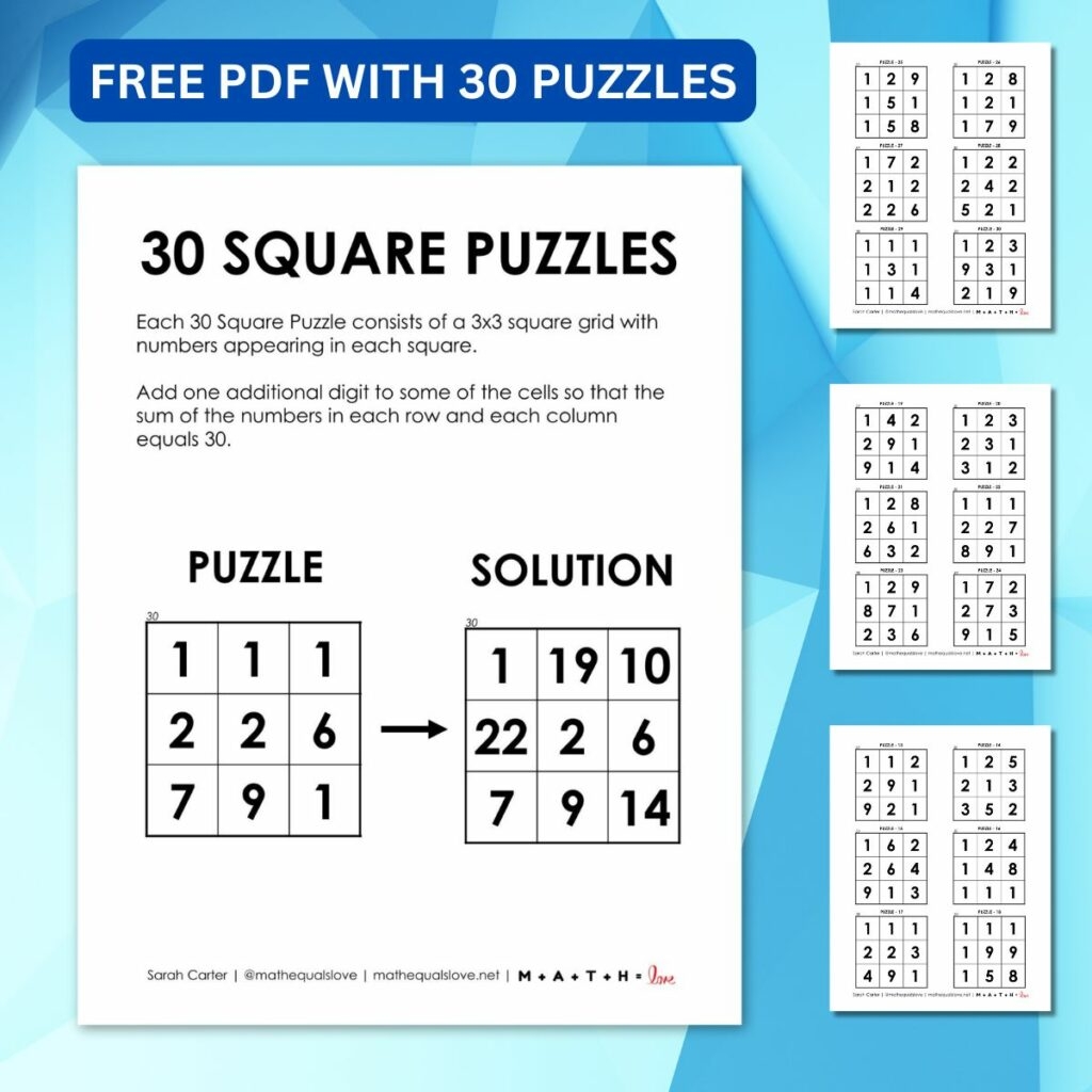 30 Square Digit Addition Logic Puzzles Math Love 30 Square Digit Addition Logic Puzzles Math Love