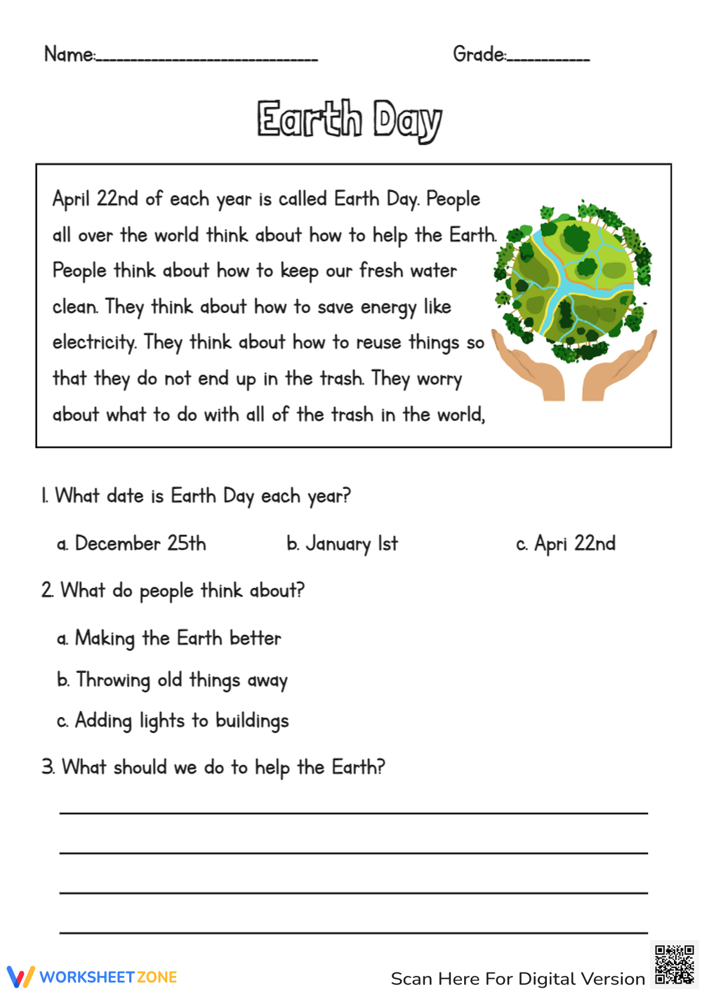 3rd Grade Earth Day Worksheets Printable