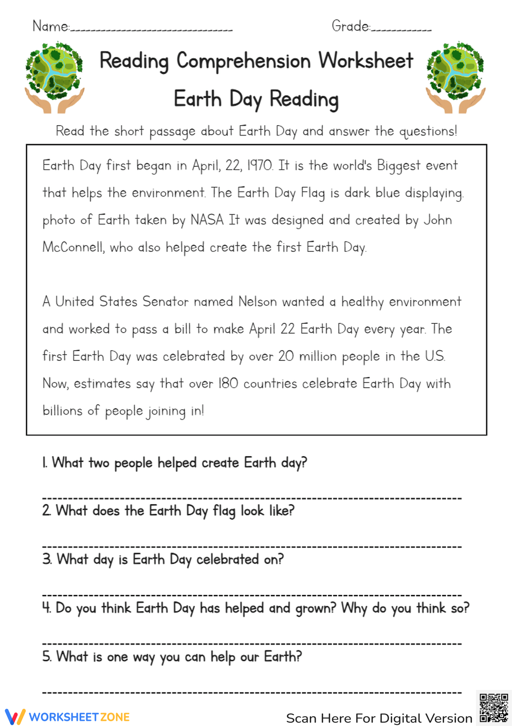Earth Day Holidays Reading Comprehension Passages K 2 Made By Teachers