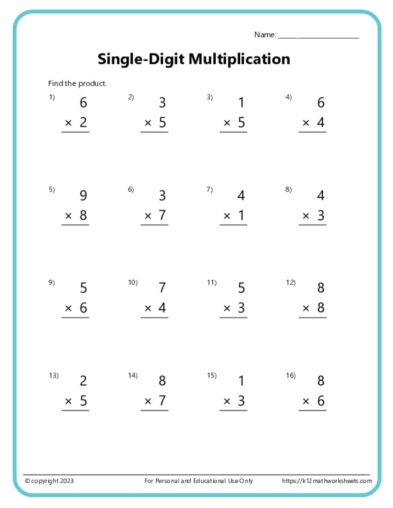 3rd Grade Multiplication Worksheets K12 Math Worksheets