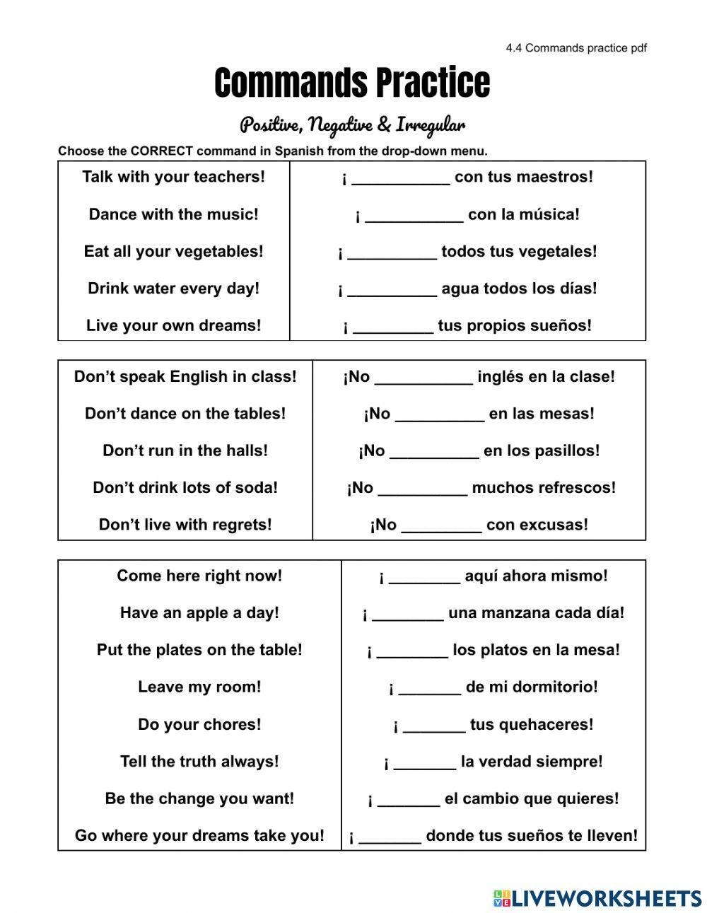 4 4 Commands Practice Worksheet Worksheets Library