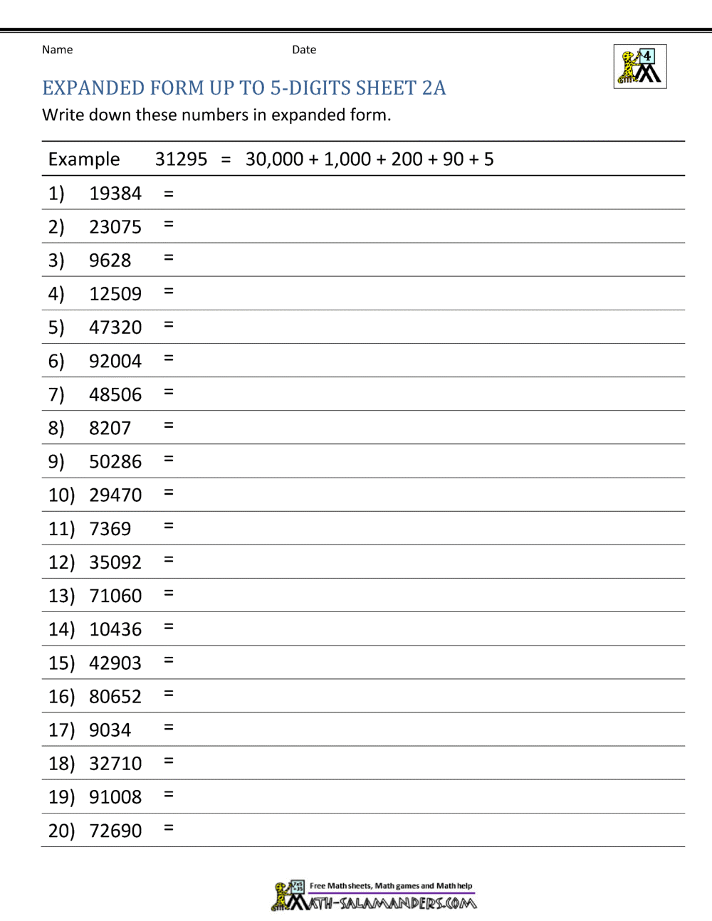 Fourth Grade Place Value Worksheet