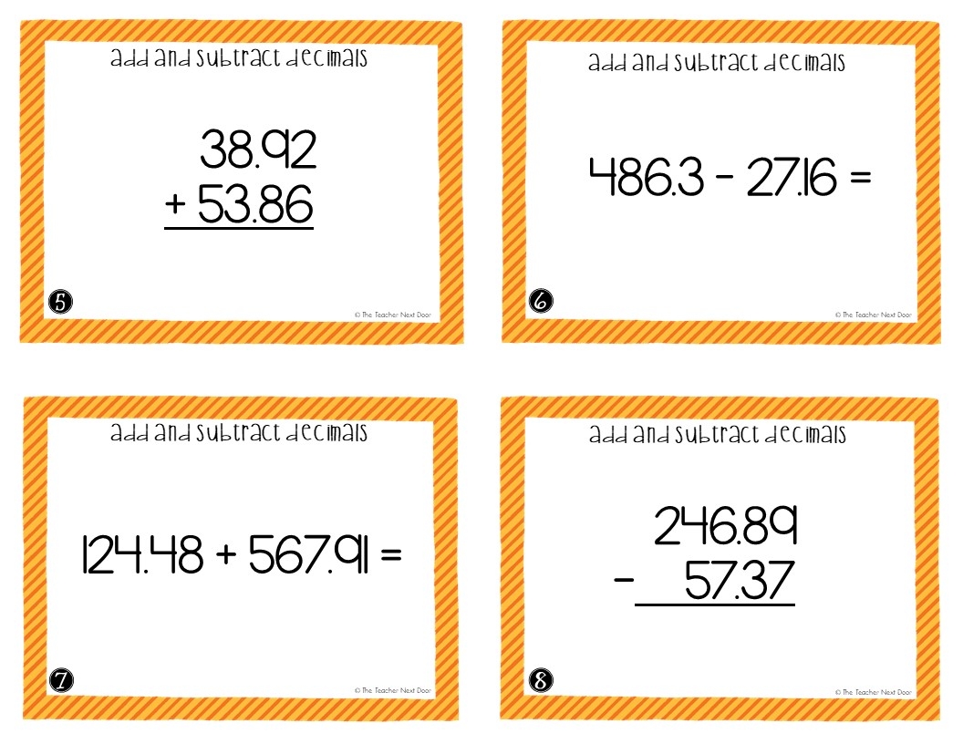 5th Grade Add And Subtract Decimals Task Cards The Teacher Next Door