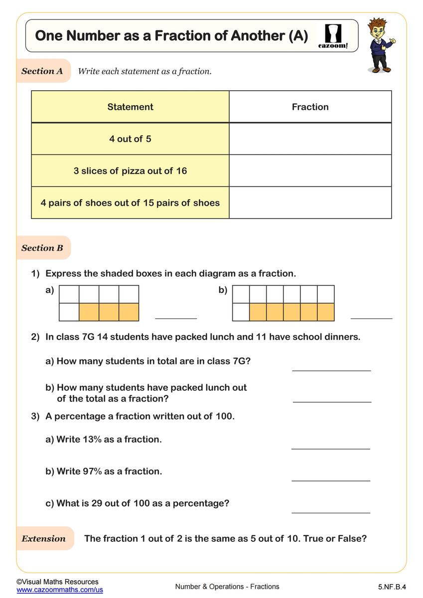 5th Grade Fractions Worksheets PDF Printable Worksheets Cazoom Math