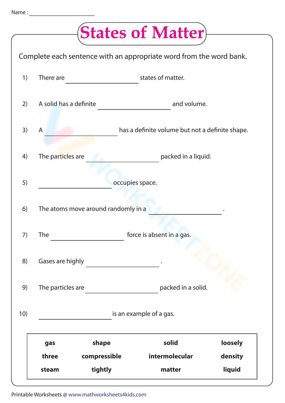 5th Grade Science Fill In The Blanks Worksheets Printable