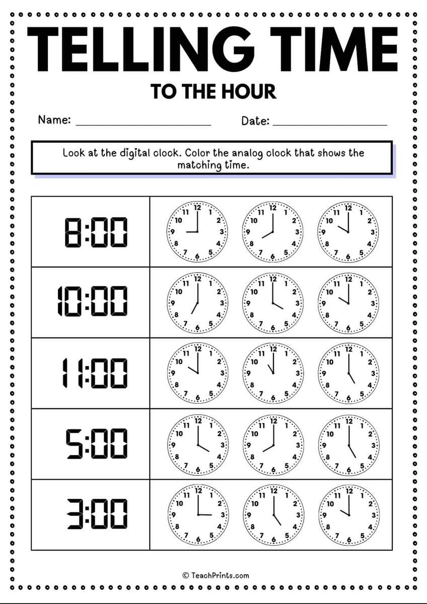 60 Free Telling Time Worksheets Teach Prints Matching The Correct Time Worksheet Grade1to6