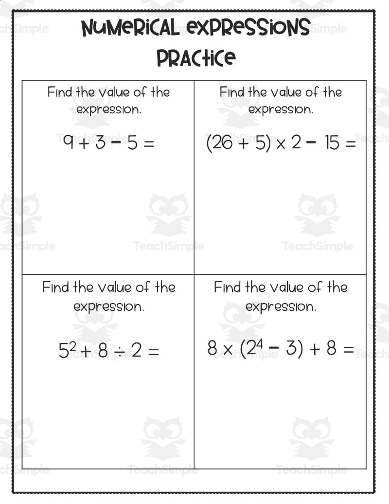 6th Grade Algebraic Expressions Student Guided Notes By Teach Simple