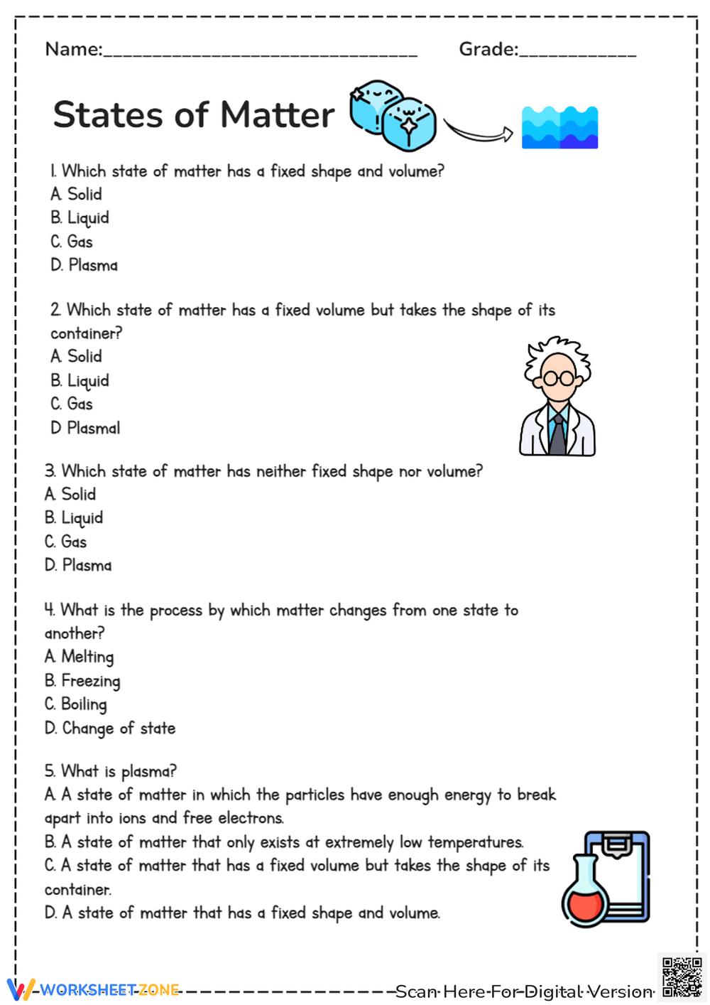 6th Grade Science Multiple Choices Worksheets Printable