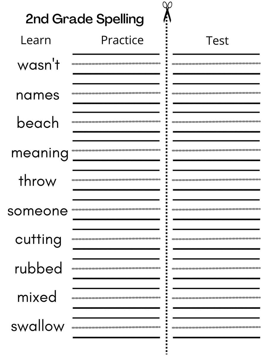 8 Printable Second Grade Writing Spelling Worksheets Spelling Test Etsy
