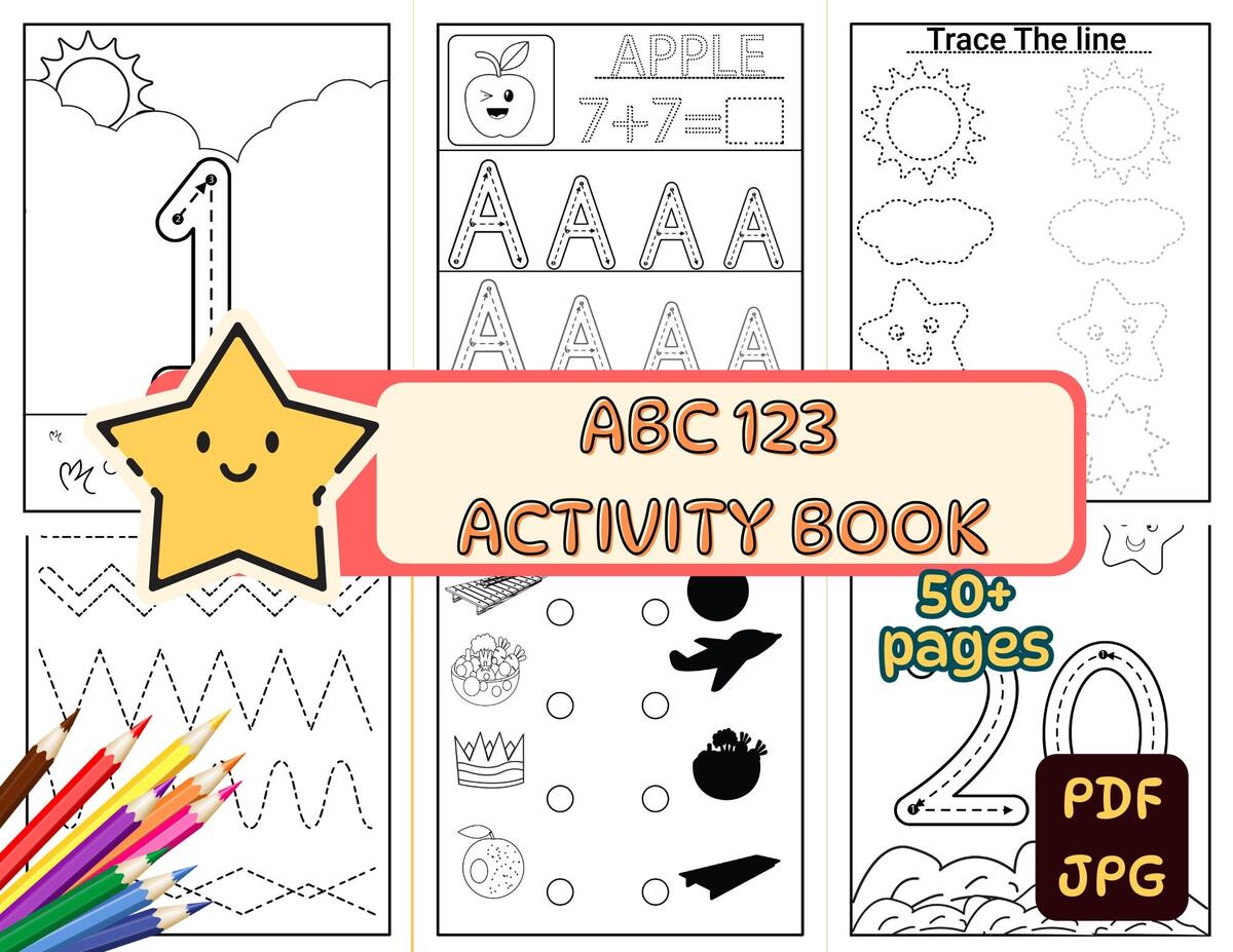 ABC And 123 Activity Book For Kids Over 50 Pages Of Letter And Number Learning PDF JPG Png Ai Printable Etsy Color By Code Decodable Phonics Worksheets Made By Teachers