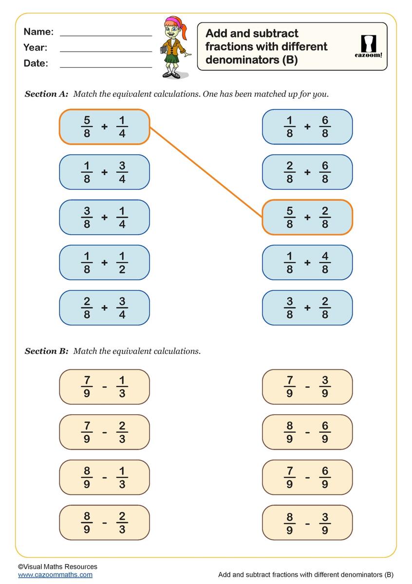 Add And Subtract Fractions With Different Denominators A Worksheet PDF Printable Number Worksheets Add And Subtract Fractions With Different Denominators A Worksheet PDF Printable Number Worksheets