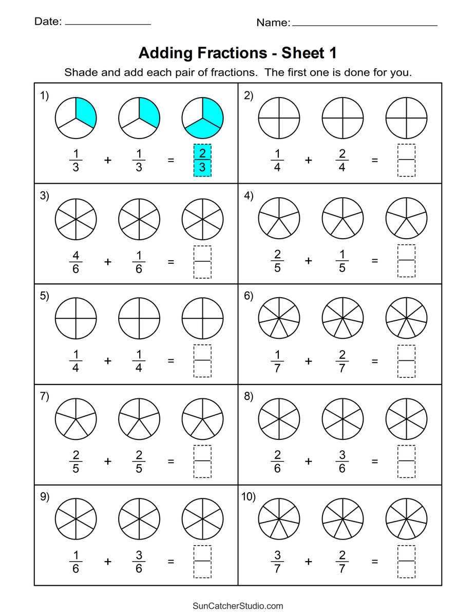 Adding Fractions With Unlike Denominators Worksheets