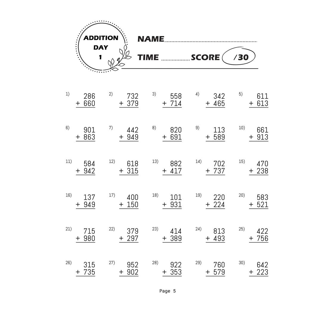 Addition And Subtraction Worksheets Third Grade Elementary Math Problems 3 Digit Addition With Answers Busy Book Printable 4rd Grade Math Etsy Third Grade Subtraction Worksheets