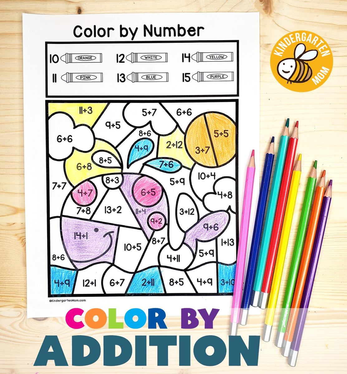 Addition Color By Number Worksheets Kindergarten Mom