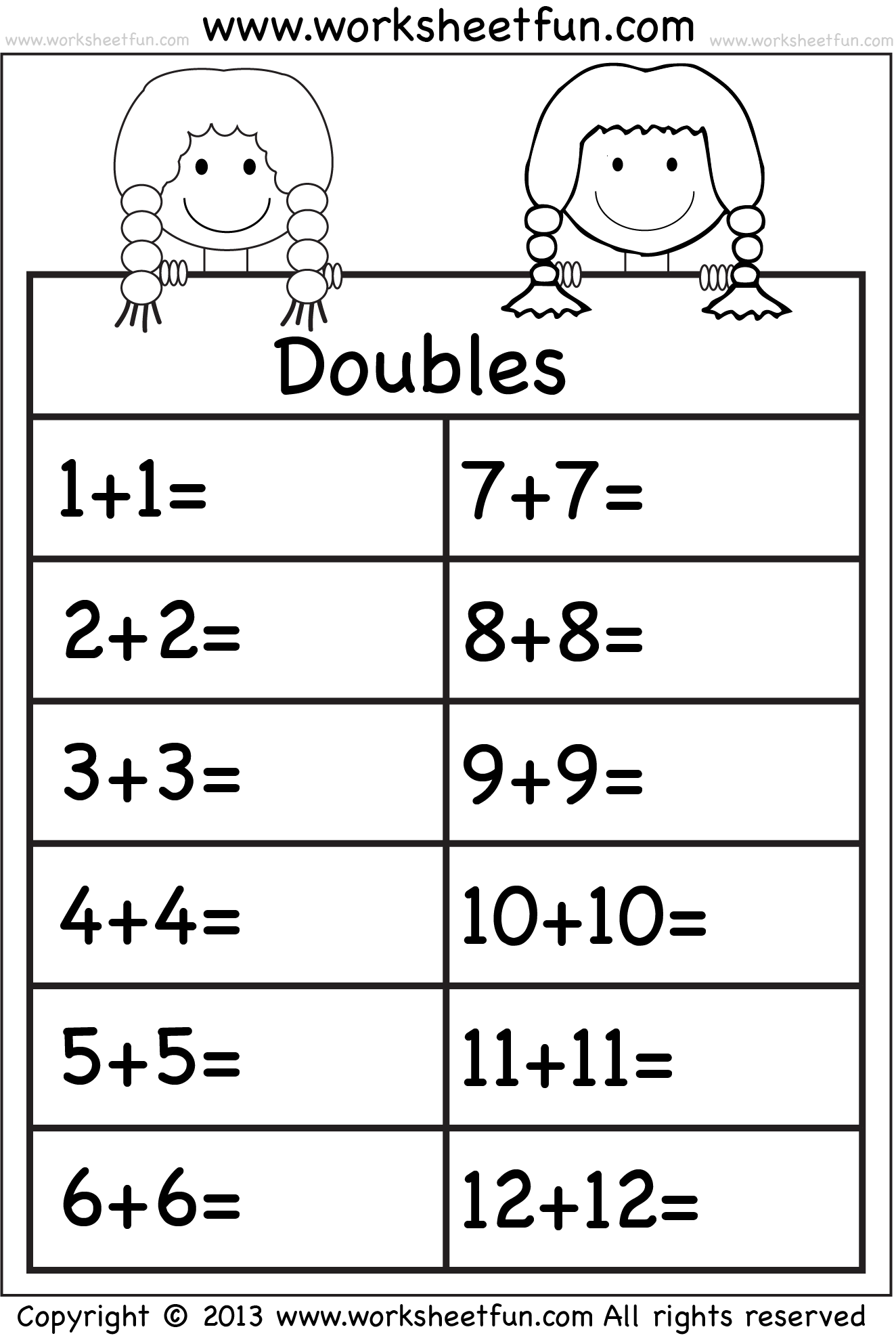 Addition Doubles Facts Beginner Addition Worksheet FREE Worksheets Library