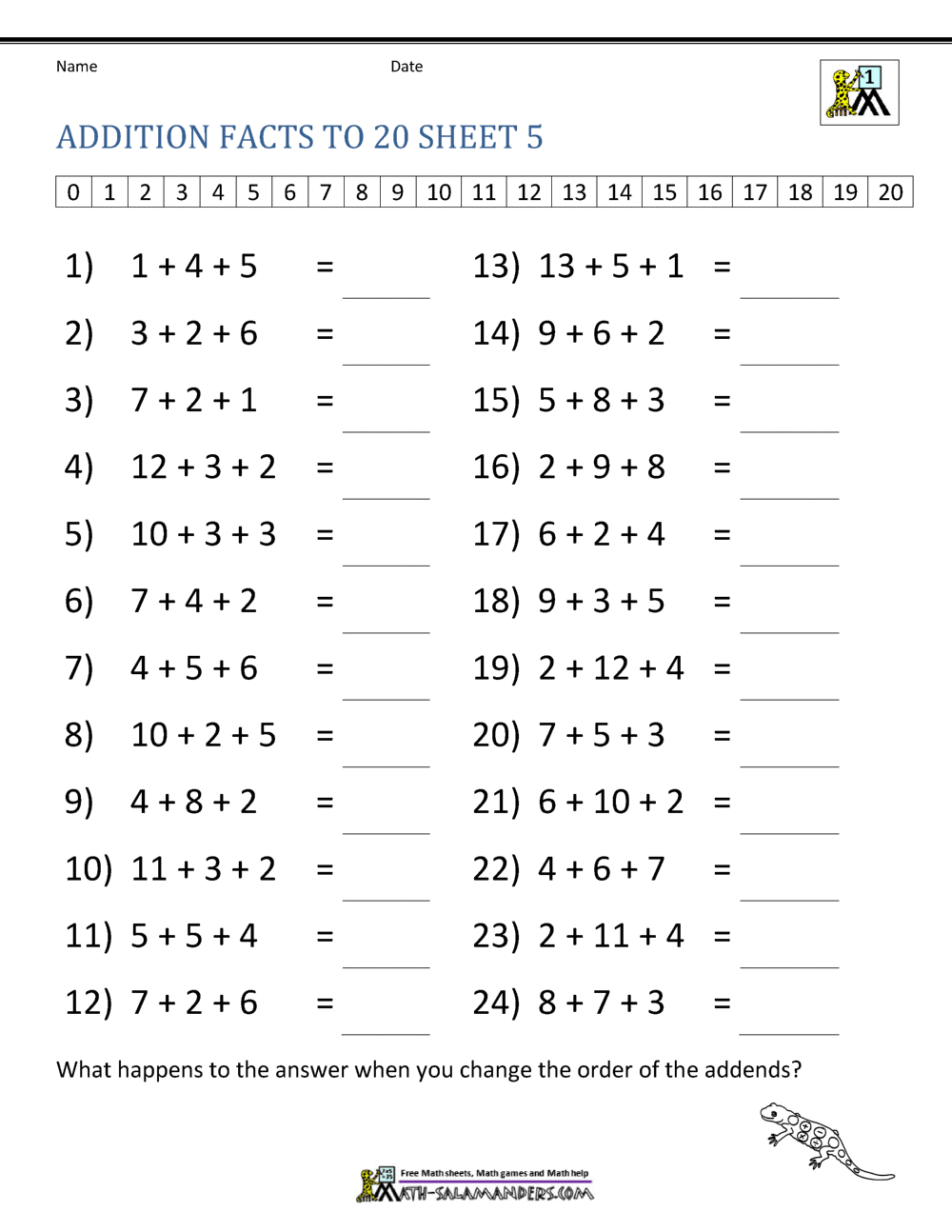 Addition Facts To 20 Worksheets Addition Drills Superstar Worksheets