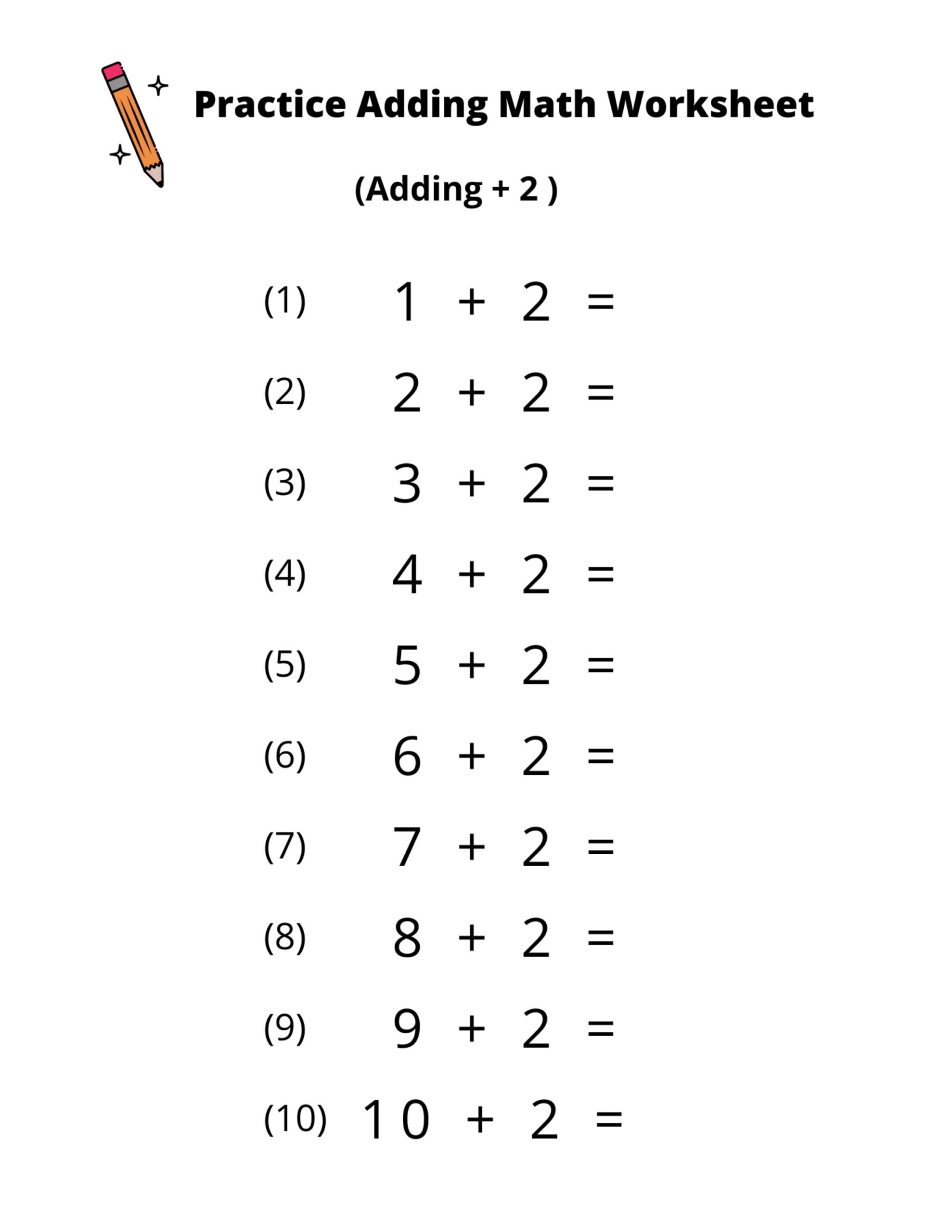 Addition Math Worksheets Adding By 2 Numbers 1 20 PDF Printable Etsy