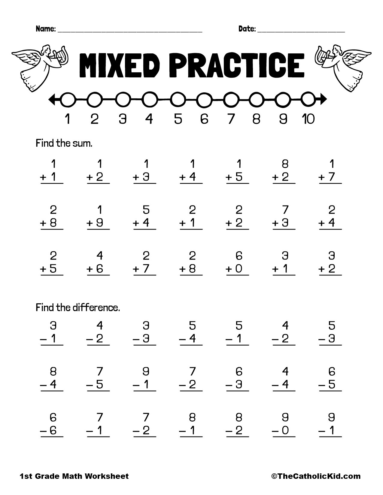 Addition Subtraction 1st Grade Math Worksheet Catholic TheCatholickid Free 1st Grade Math Worksheet Templates To Customize Canva