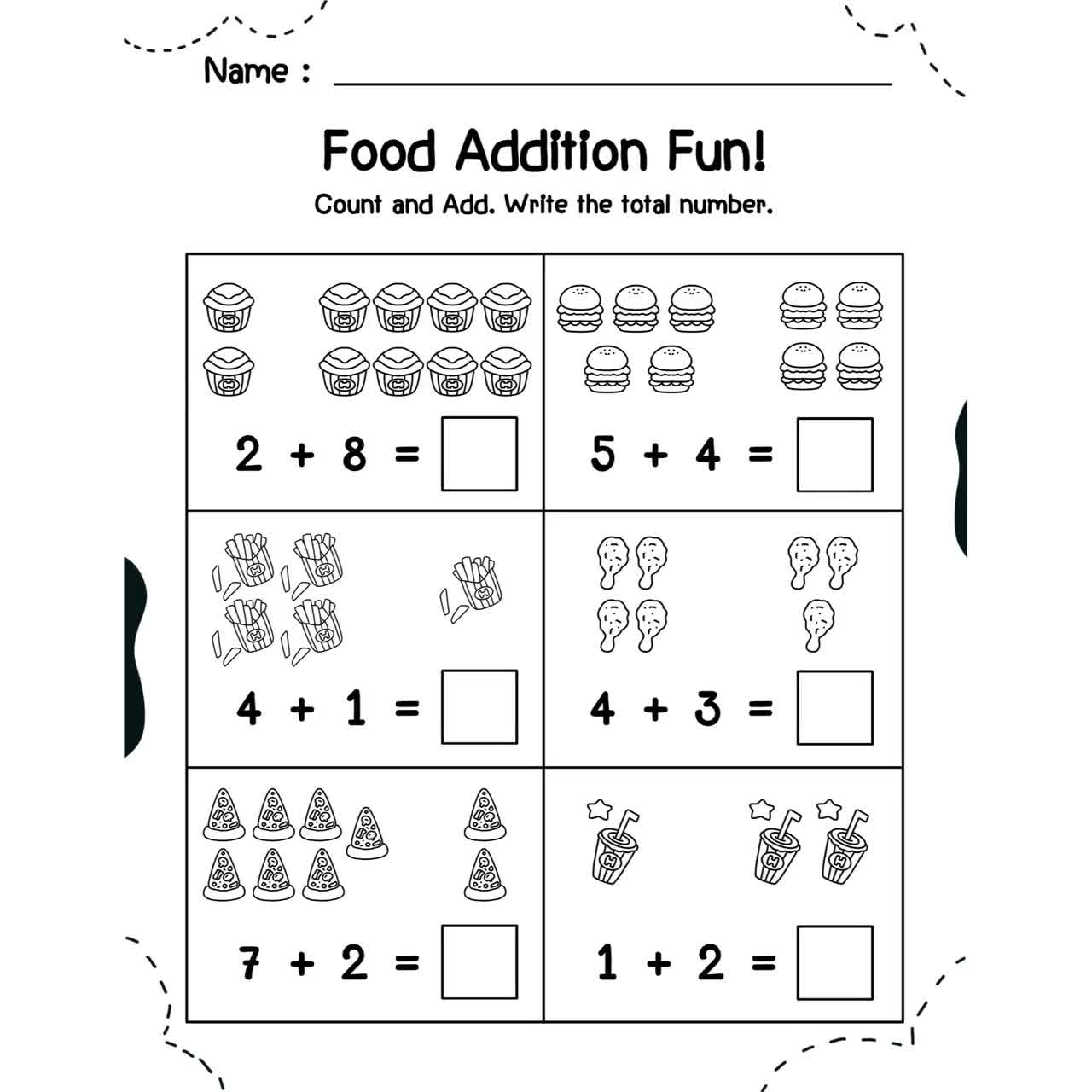 Addition Worksheets Fun With Pictures Sums To 10 Printable Etsy