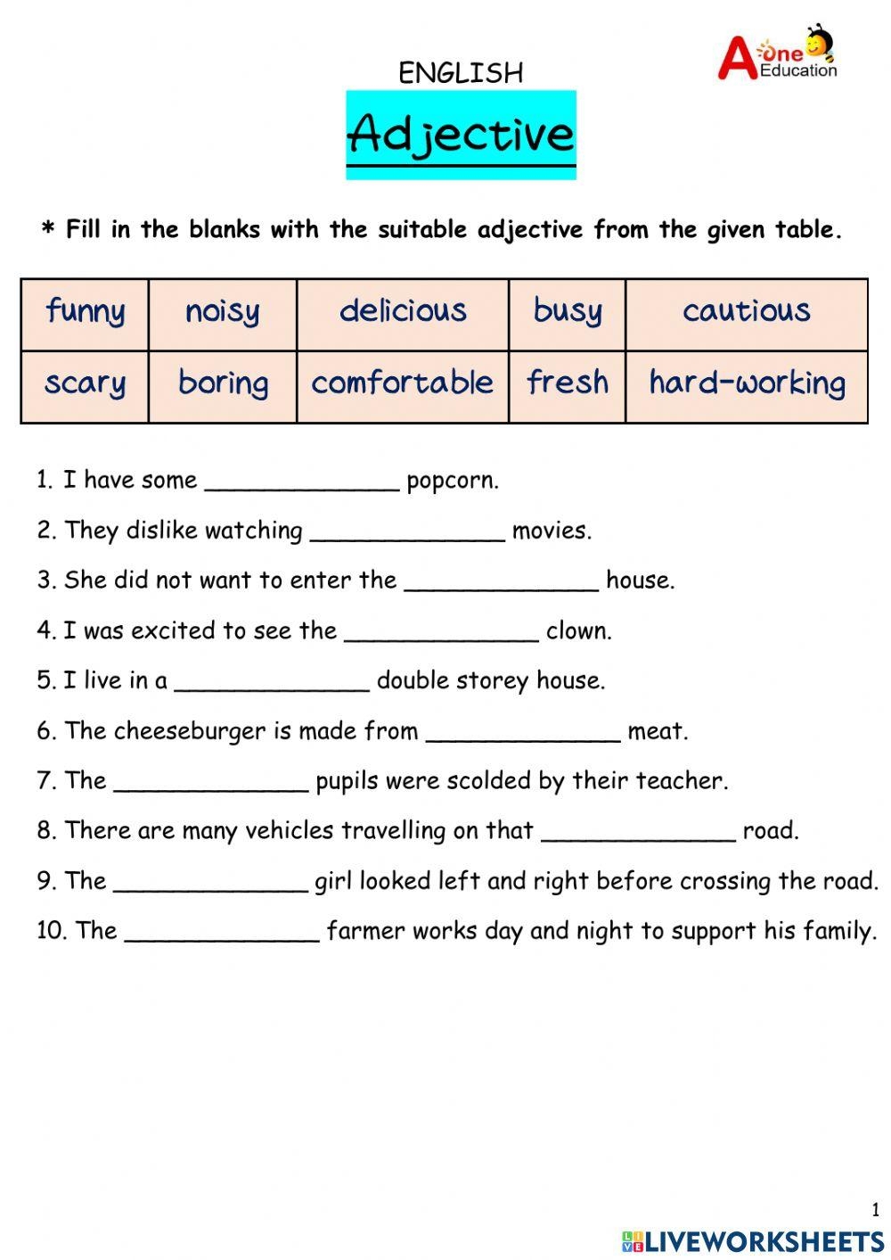 Adjective Interactive Worksheet For Year 4 Worksheets Library Adjective Interactive Worksheet For Year 4 Worksheets Library