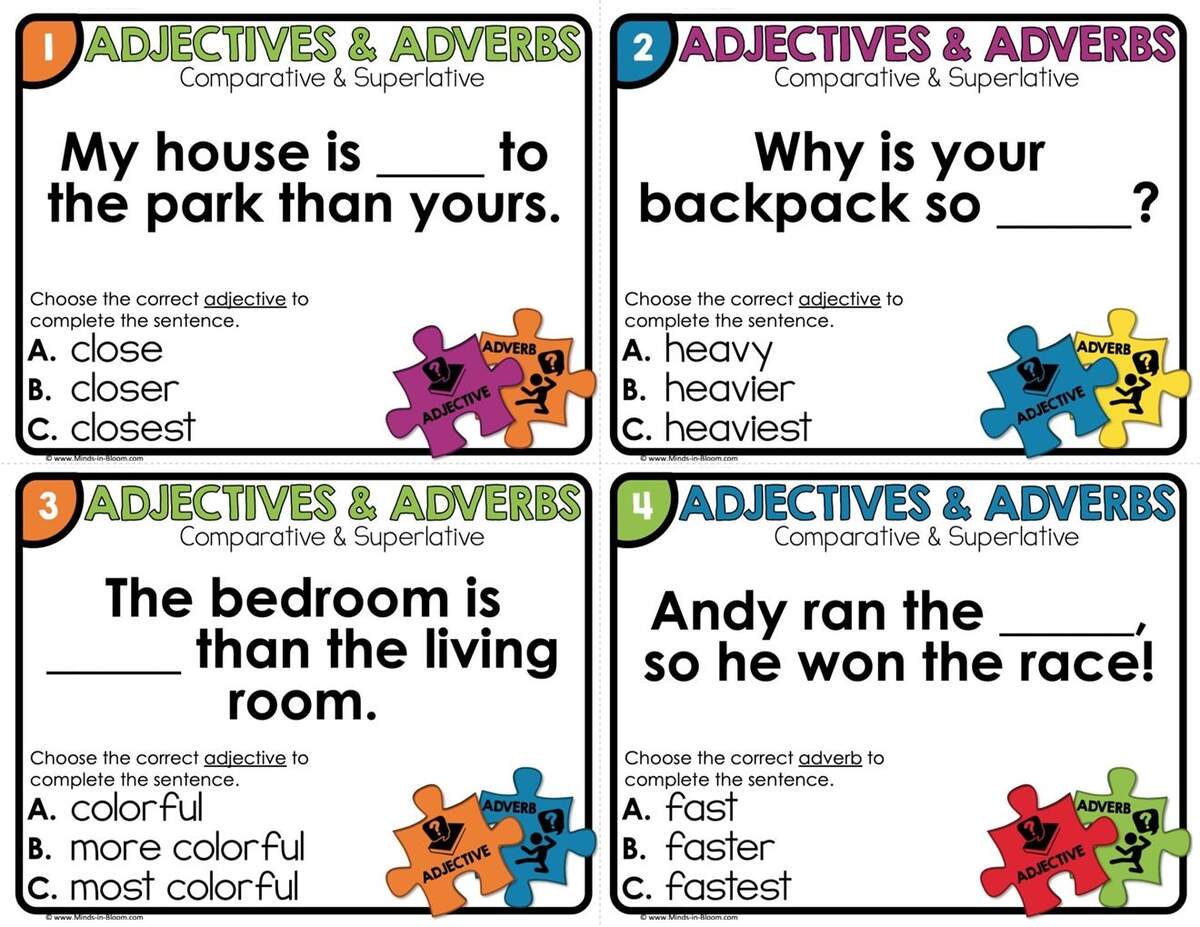 Adjectives And Adverbs Comparative And Superlative Task Cards COLOR Minds In Bloom Unlimited