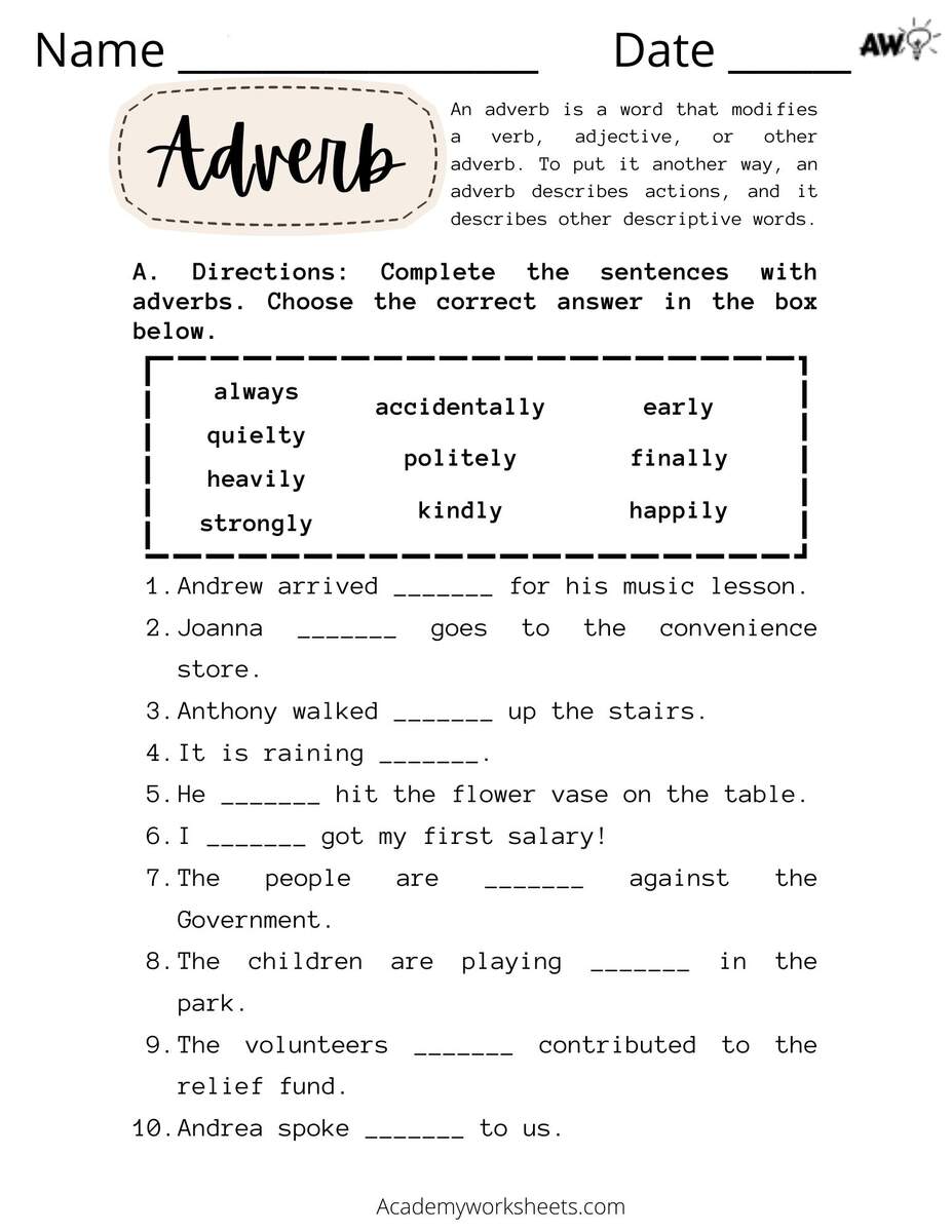 Adverb Worksheet Academy Worksheets Worksheets Library Daily Grammar Activities Adjectives Adverbs Worksheets 3rd 4th 5th Grade Made By Teachers