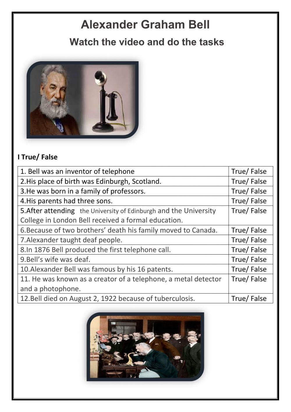 Alexander Graham Bell Activity Worksheets Library