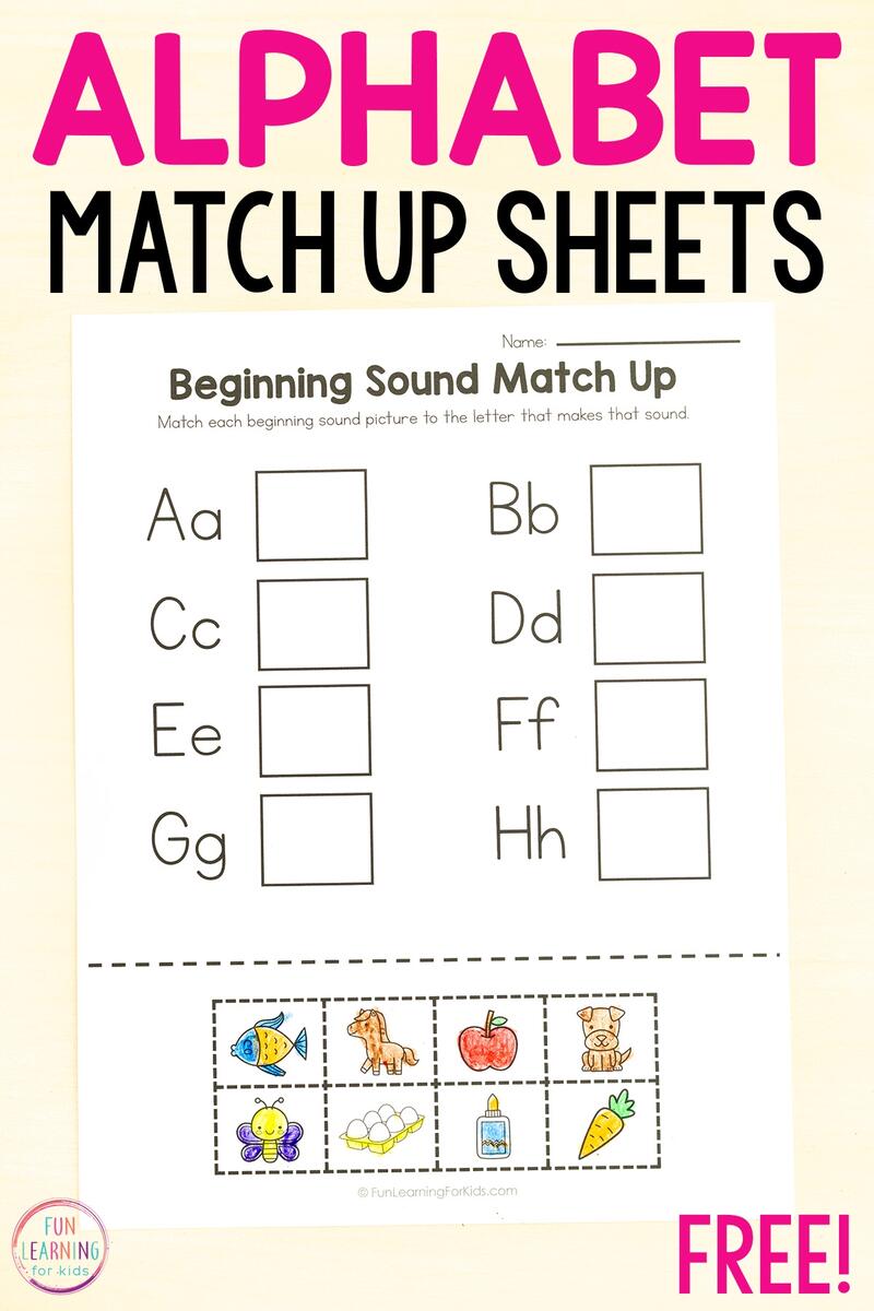 Alphabet Beginning Sound Match Up Worksheets Cut And Paste Worksheets Printable Activities For Kids Free Printables Lettering SVG Files Tools Apps
