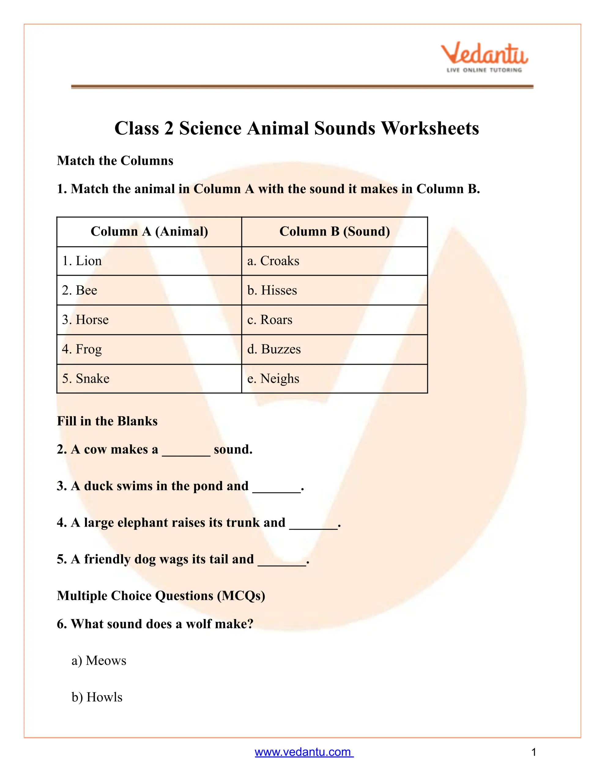 Animal Sounds Worksheet For Class 2 Science Free PDF Printable Wild Animals Activity Worksheet For Grade 1 2 3 Made By Teachers
