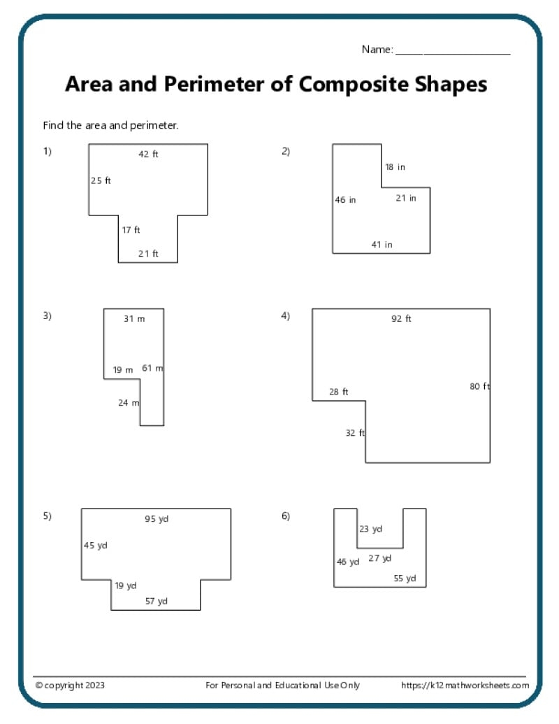 Area And Perimeter Of Composite Shapes K12 Math Worksheets Perimeter Sheet 3 Answers