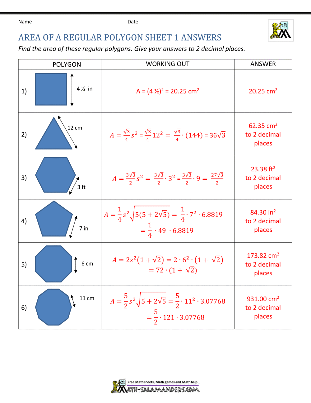 Area Of Regular Polygon Calculator