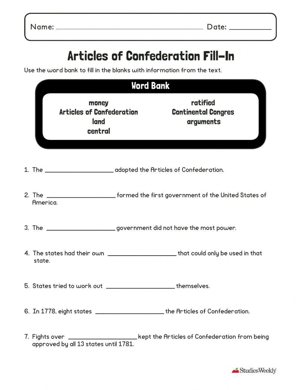 Articles Of Confederation Studies Weekly Worksheet Worksheets Library Articles Of Confederation Studies Weekly Worksheet Worksheets Library